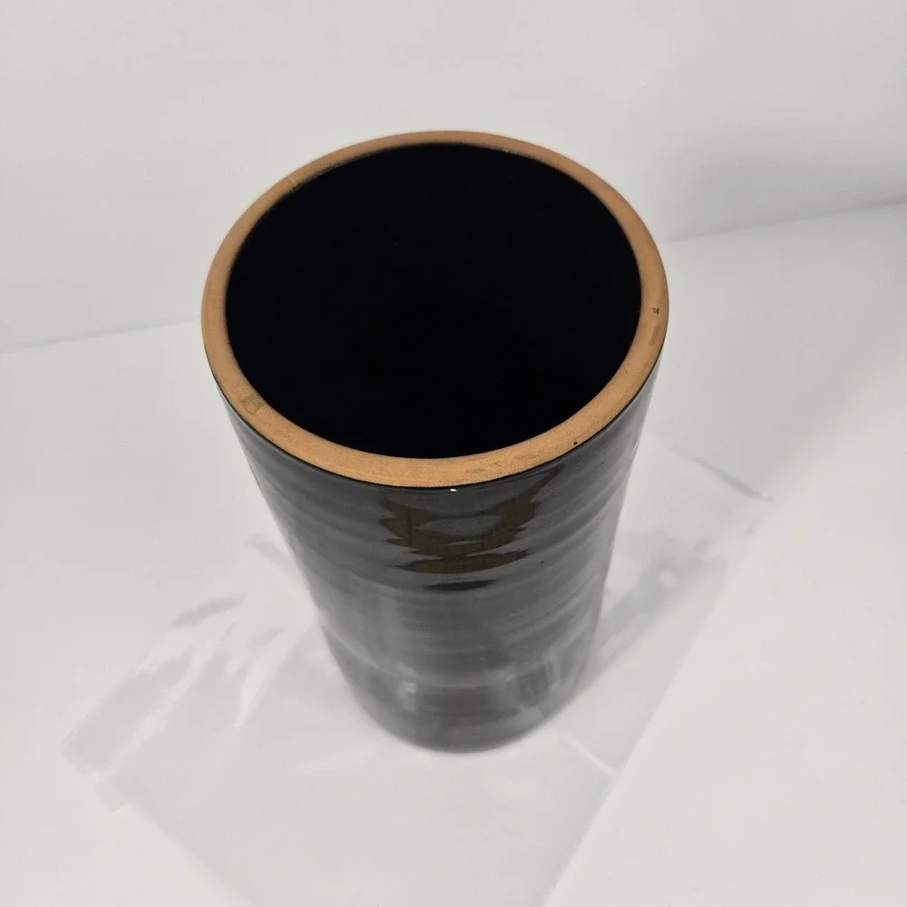 Chiminazzo Italy Postmodern Black Terracotta Geometric Cylinder Vase Signed